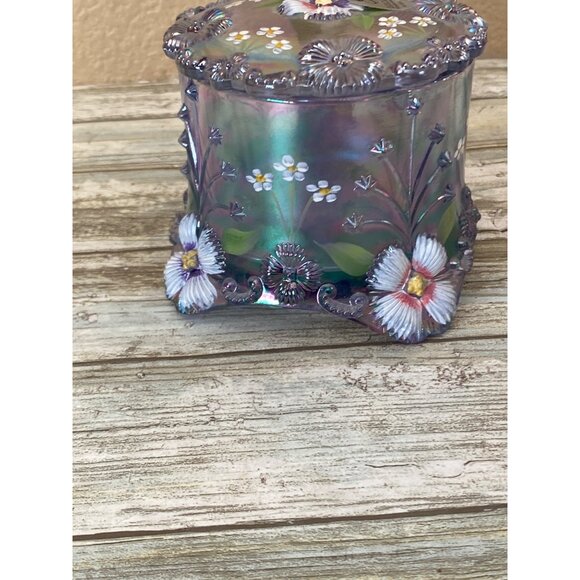 Fenton Iridescent Lavender Trinket Jar Scott K Fenton S Whitlatch Hand Painted - Picture 12 of 13